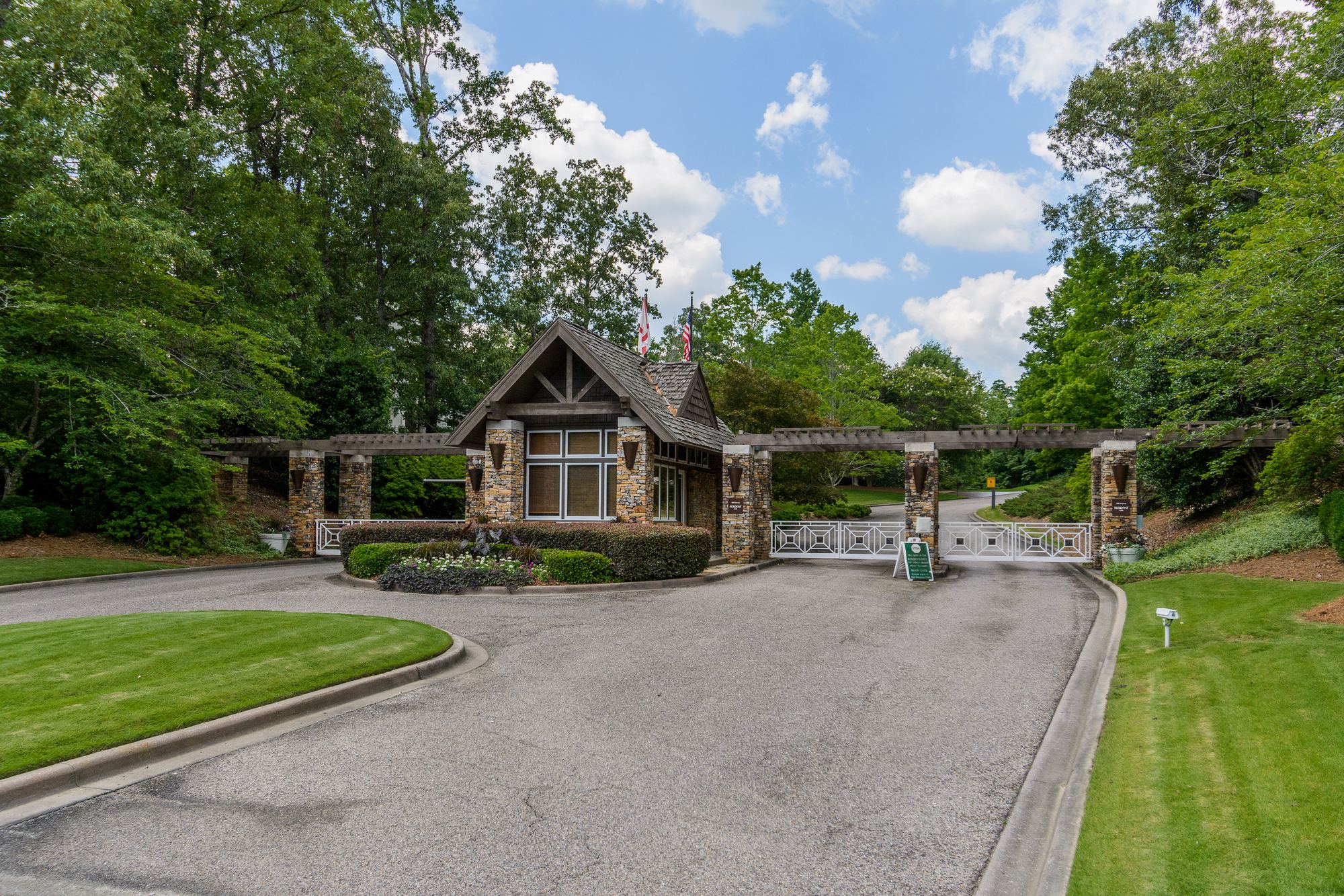 The stone entrance to Liberty Park in Vestavia Hills, Alabama